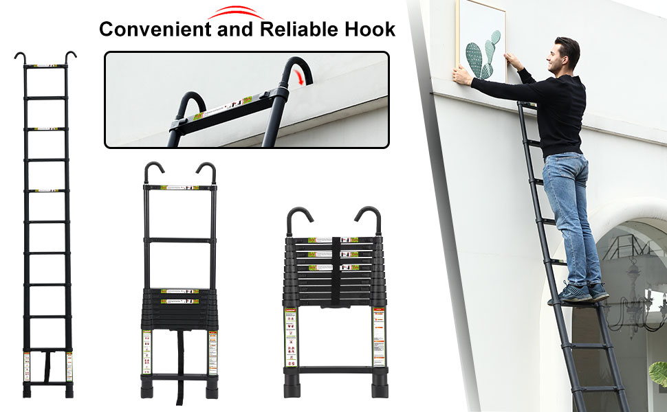 Telescopic Ladder, 8.5FT RIKADE Aluminum Telescoping Ladder with Non