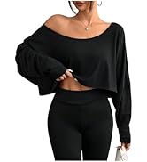 SweatyRocks Women's Off Shoulder Tops Long Sleeve Crop Tops Loose Fit Workout Shirts