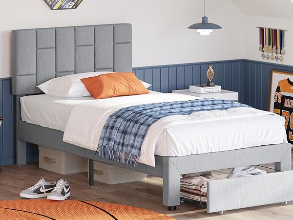 Amazon.com: LIKIMIO Twin Bed Frame with Under-Bed Drawer