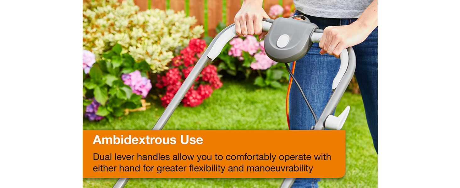 Ambidextrous handles so you can comfortably operate your mower with ease