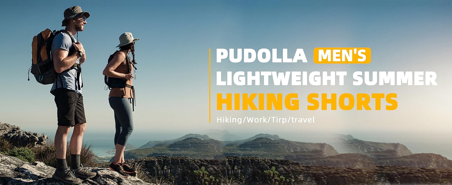 Pudolla Men's Hiking Cargo Shorts 7'' Travel Shorts for Men