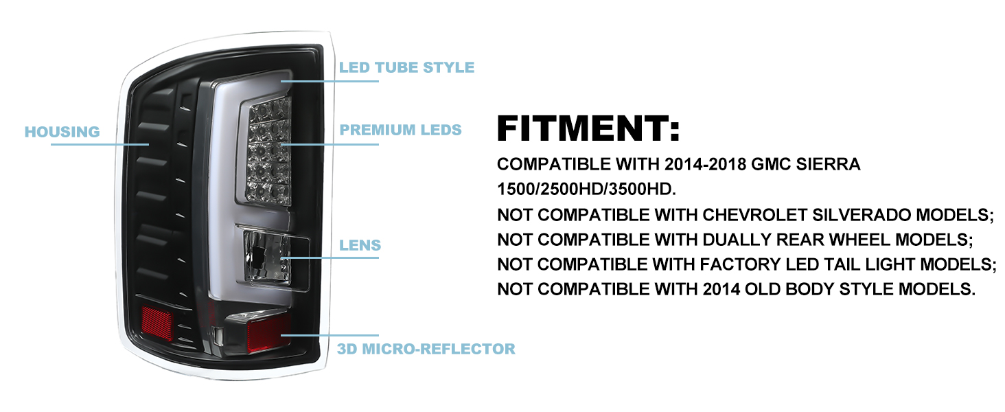 HECASA LED Tail Light Compatible with 20142018 GMC Sierra 1500 2500HD 3500HD Pickup