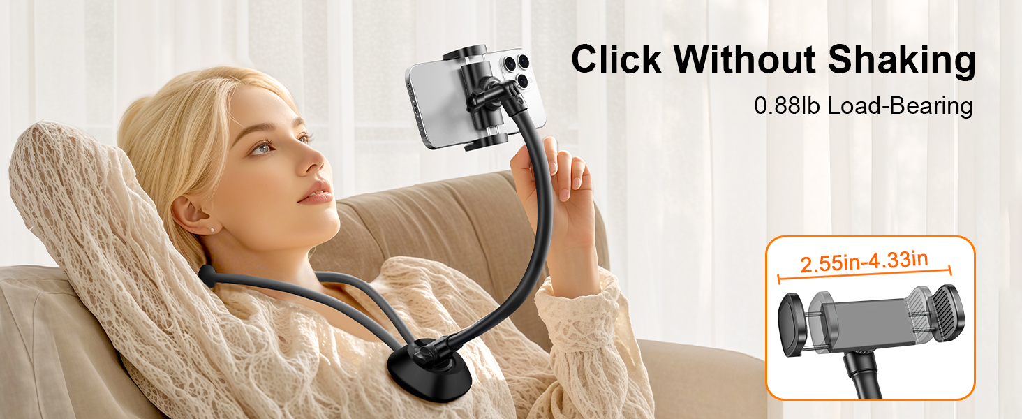 Durable and Skin-friendly Gooseneck Phone Holder for Bed & Sofa