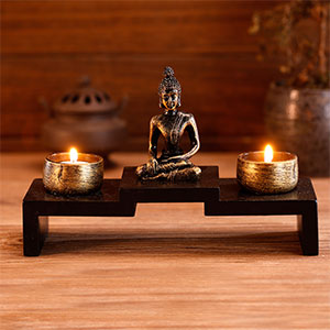 Mini Sitting Buddha Statue with Candle Holders, Zen Decor, Meditation Tealight Holder