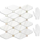 STICKGOO 10 Sheets Peel and Stick Backsplash, Polished Dolomite PVC Mixed Metal Gold Kitchen Back...