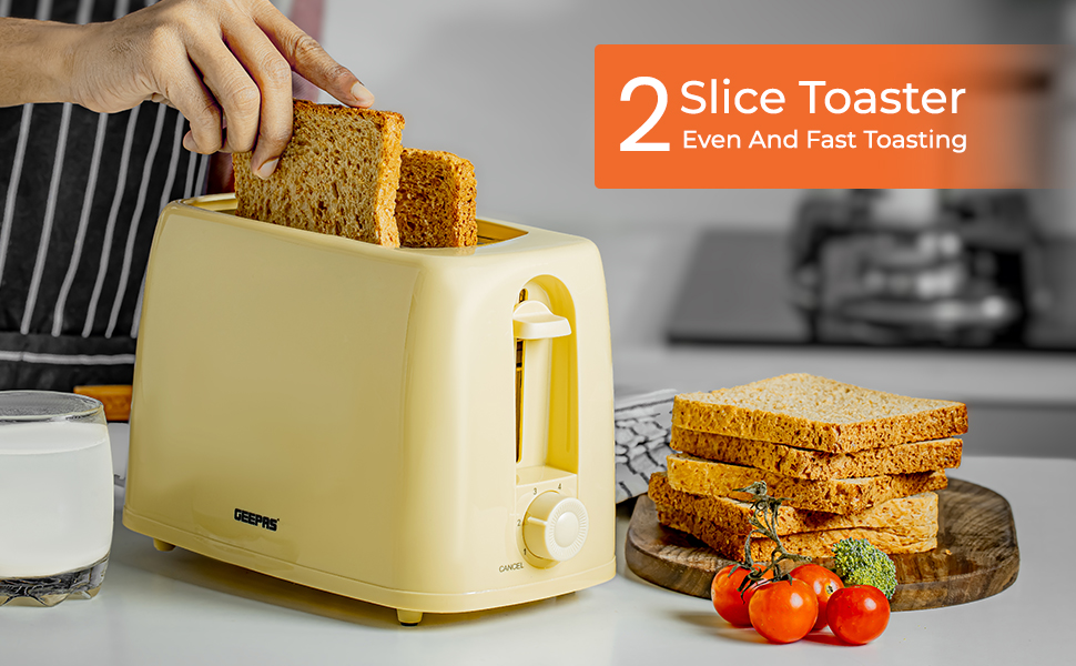 Geepas 2 Slice Bread Toaster with 6 Level Browning Control Removable
