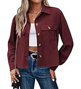 Zeagoo Womens Fashion Cropped Shackets Corduroy Button Down Crop Jackets Tops Long Sleeve Shirts ...