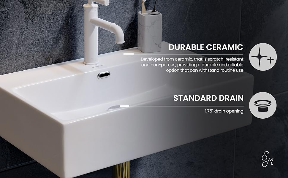 VERMICULAR24センチ Amazon.com: Claire 24” Rectangle Wall-Mount Bathroom Sink