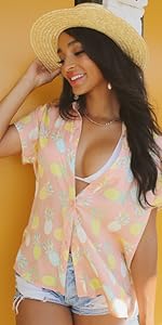 Tipsy Elves Womens Short Sleeve Button Down Hawaiian Aloha Shirts Beach Summer Vacation Pool Party
