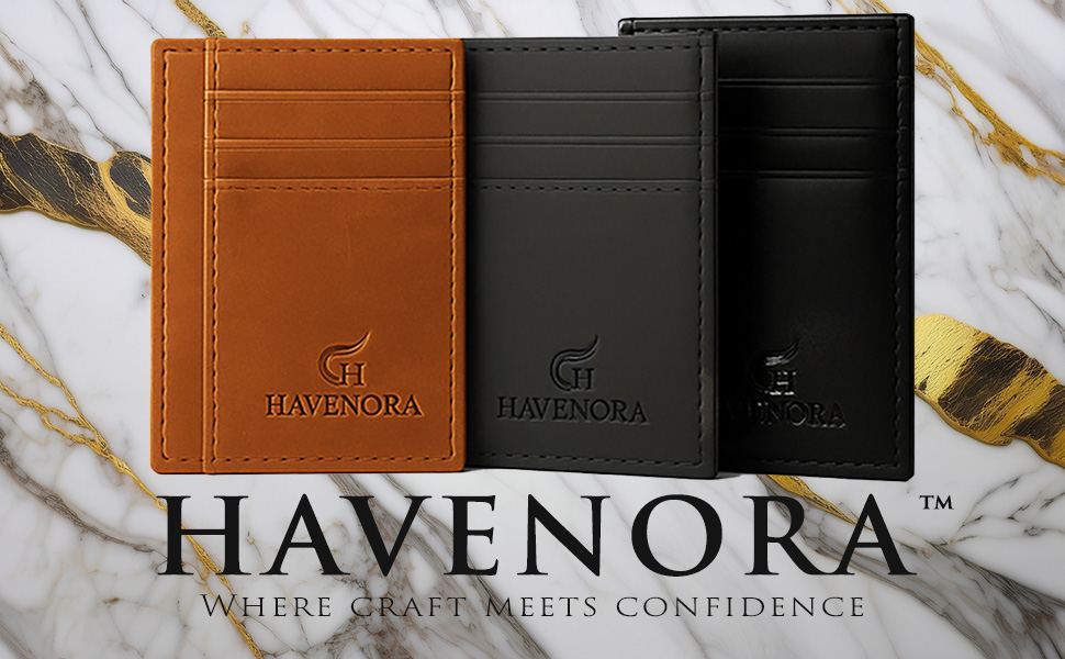 slim RFID wallet – full grain leather front pocket card holder for men and women – black tan matte