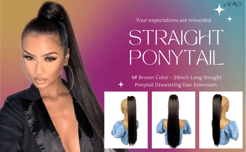 24-Inch Dark Brown Clip in Hair Piece Ponytail