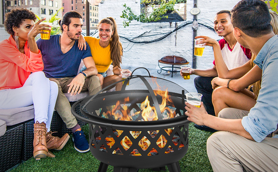 SafBbcue 36" Firepit Spark Screen Lid Outdoor Firepit Ring