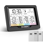 Raddy WF-60M Wireless Weather Station with Indoor Outdoor Thermometer (°C), Atomic Clock, Dual Al...