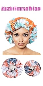 Double Layer adjustable silk satin mommy and me bonnet matching sets for hair