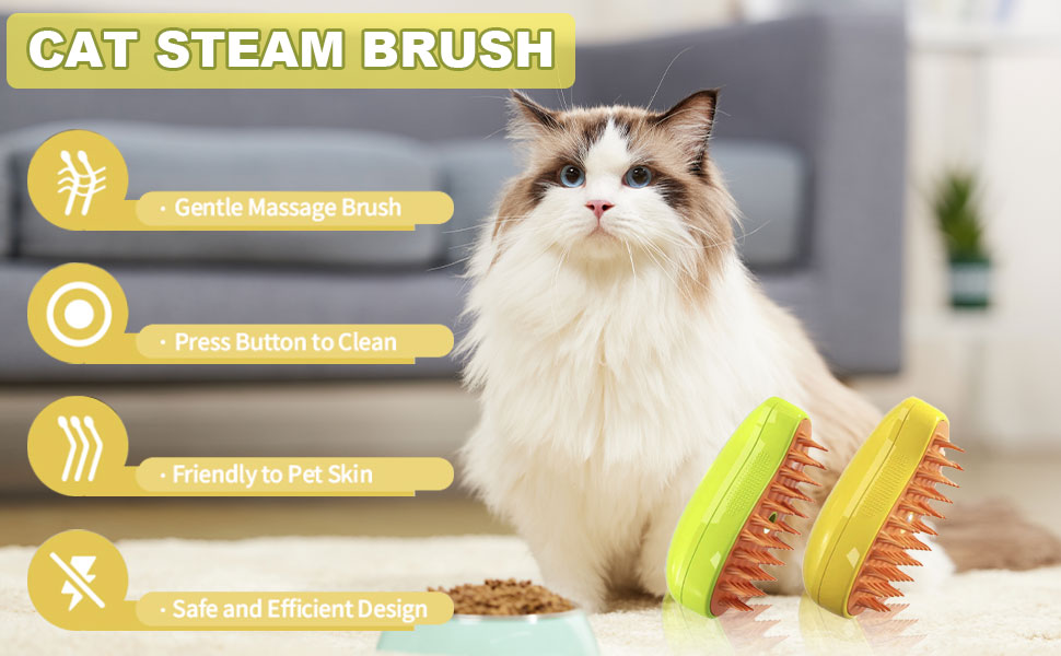 Cat Steamy Brush,3In1 Spray Rubber Cat Brush for Shedding
