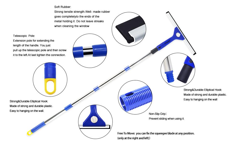 ITTHAO 150cm LongHandled Window Squeegee with 3 Replaceable Water