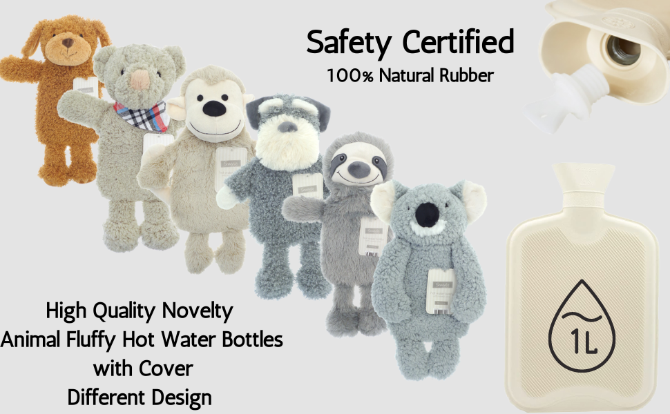 Olivia Rocco Novelty Animal Hot Water Bottle, Fluffy Hot Water Bottles with Cover for Kids Or