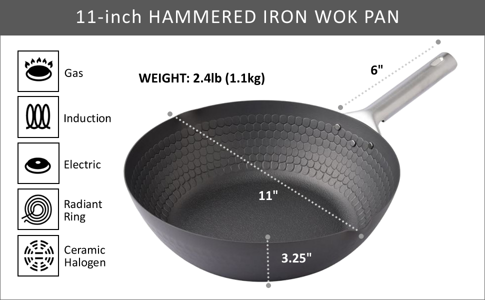Iron Wok Pan with flat bottom suitable for flat electric and flat induction stove