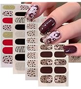 Leopard Print Nail Stickers 3D Self-Adhesive Glitter French Leopard Pattern Gel Strips Winter Nai...
