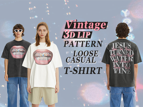 Men's Teeth Patterm Print Casual T-Shirt Cotton Crewneck