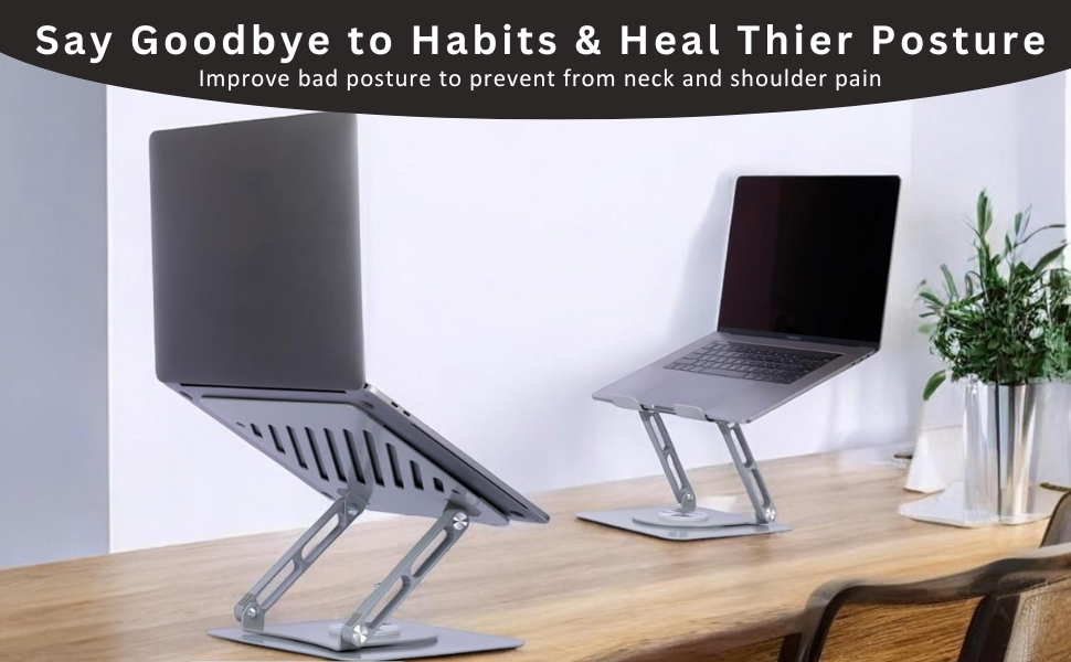 Laptop Stand | Mechanical Base Adjustable Height Notebook Stand | Compatible Portable Desktop Bamboo Aluminum and Wooden Portable Laptop Stand with 360 Rotating Lifting Base Holder (1-Pcs) 16 SPN-E2FA