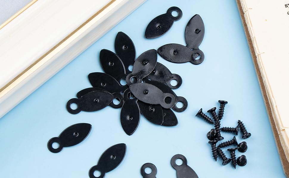 HINZIC 200pcs Black Picture Frame Turn Buttons Flat Metal Drop Shape