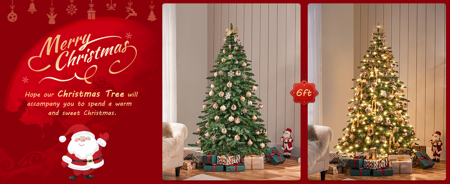 Yaheetech 6ft PreLit Christmas Fir Tree with 400 Warm LED