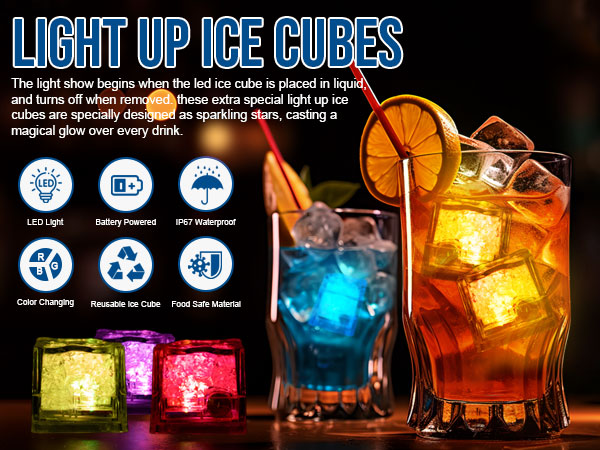 「BIG ICE LIQUID」llic Rainbow Blank Rainbow Liquid Activated Light Up Ice Cubes