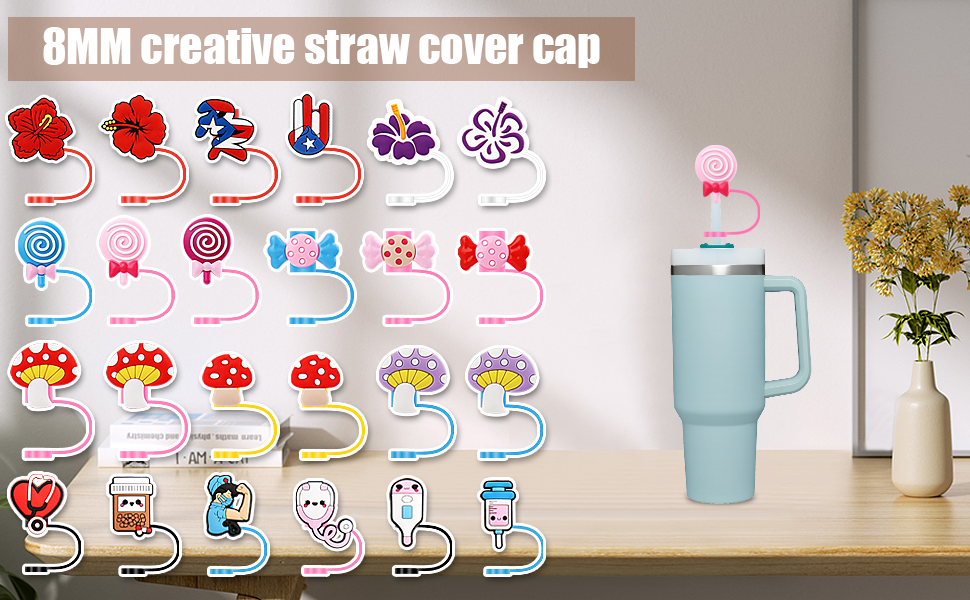 6PCS Nurse Straw Covers Cap for Stanley Cup, 8mm Reusable