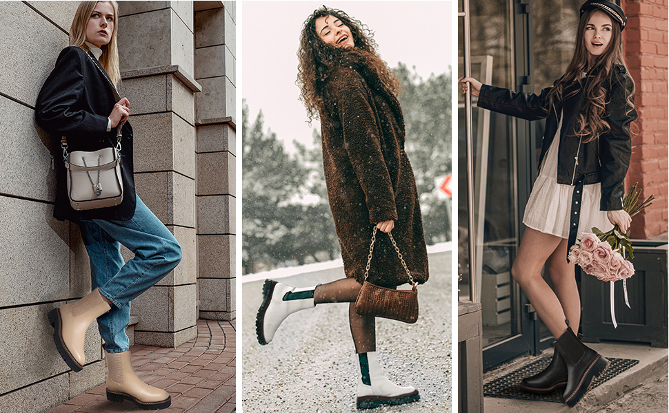 chelsea ankle boots for women waterproof winter fashion lug sole boots