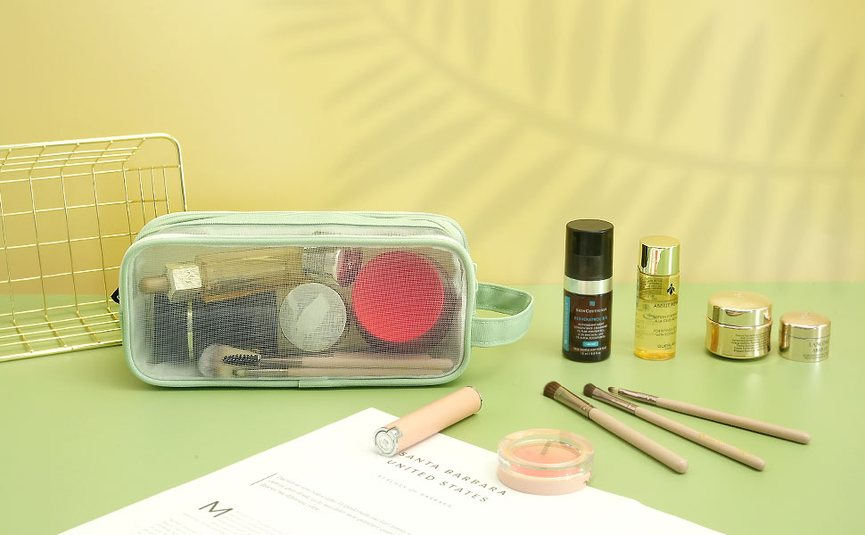 Large Grid Mesh Pencil Case 2 Compartments, Clear Pen