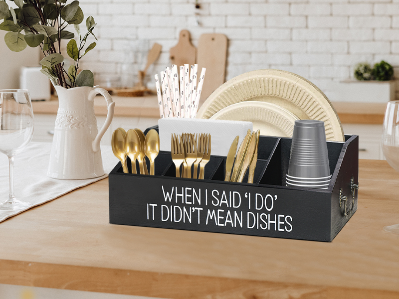 Paper Plate Caddy Organizer,Wooden Paper Plate Dispenser