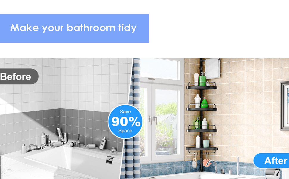 MDICN Corner Shower Caddy Pole, Rust Proof 4Tier Shower