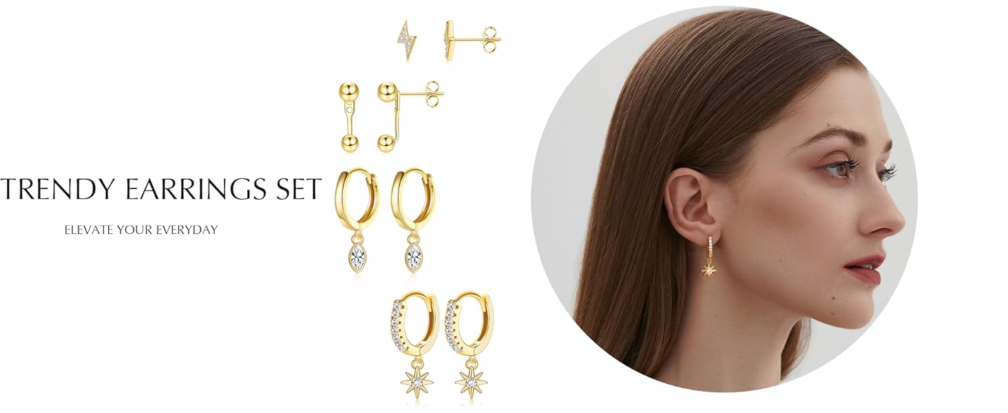 Star hoop dangle earrings set