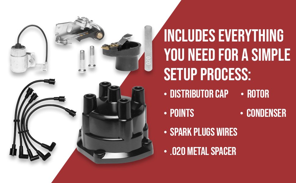 Distributor Cap, Rotor, Points, Condenser and Spark Plug