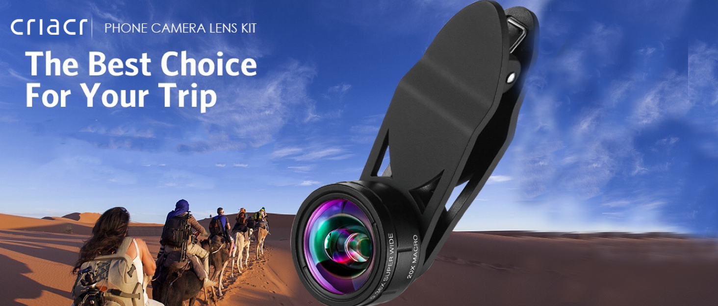 Criacr Phone Camera Lens, 210 °Fisheye Lens + 120 °Wide