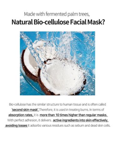 Bio-cellulose sheet mask from coconut; second-skin fit; facial skin care products.