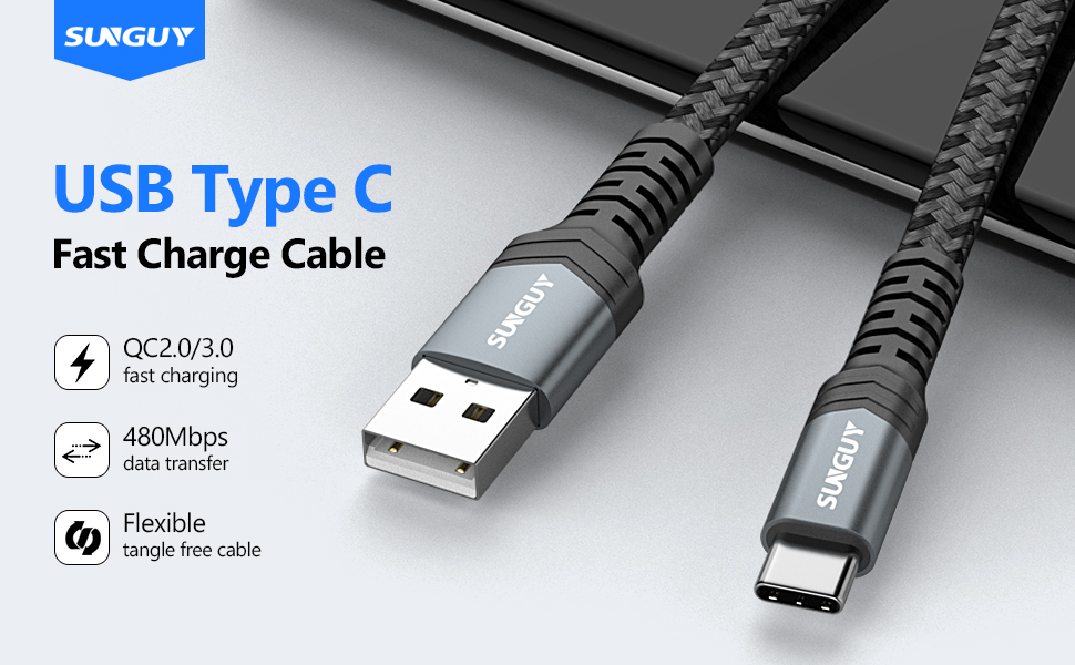 ☆ SUNGUY USB-A & USB-C ケーブル ブラック Amazon.com: SUNGUY USB C Cable 1.5FT [3Pack] 3A USB to USB C