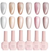 MelodySusie Minimal Nude Cat Eye Set Cat Eye Gel Nail Polish Set 6 Pcs, 0.26 Fl Oz Glitter Hologr...
