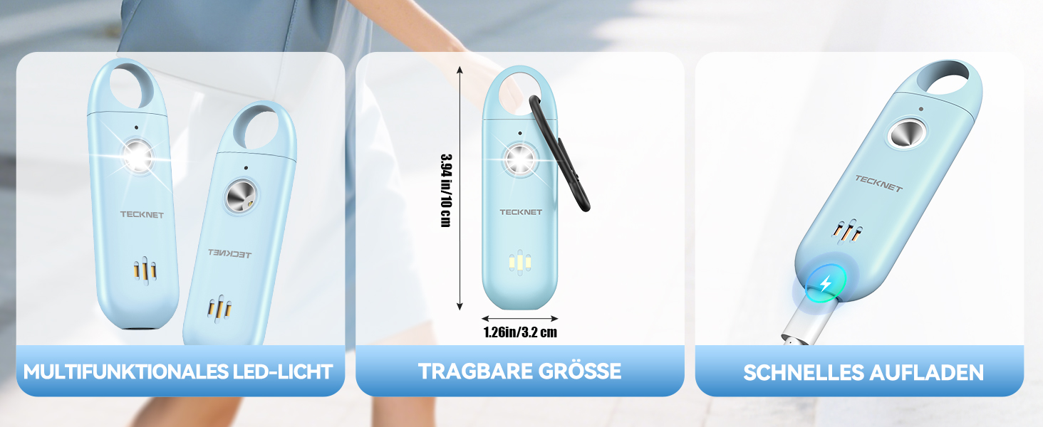 Befehlsfolge zur Einrichtung eines Geräts mit Text in Deutsch einschließlich 'SCHNELLES AUFLADEN'. Auf mehreren Panels werden die Schritte zum Laden und zur Geräteinteraktion veranschaulicht.