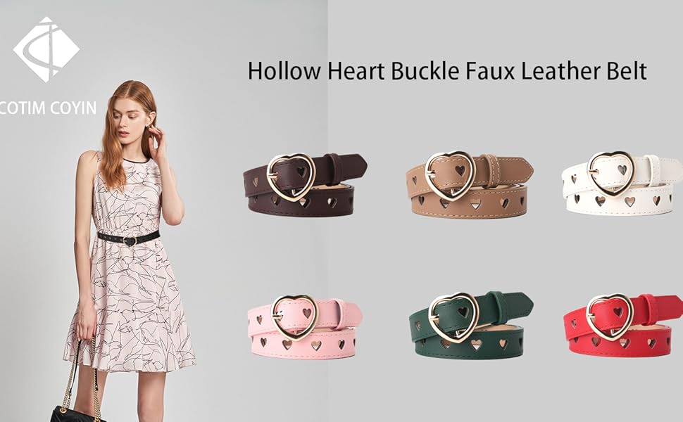 CT COTIM COYIN Women's Hollow Heart Buckle Faux Leather