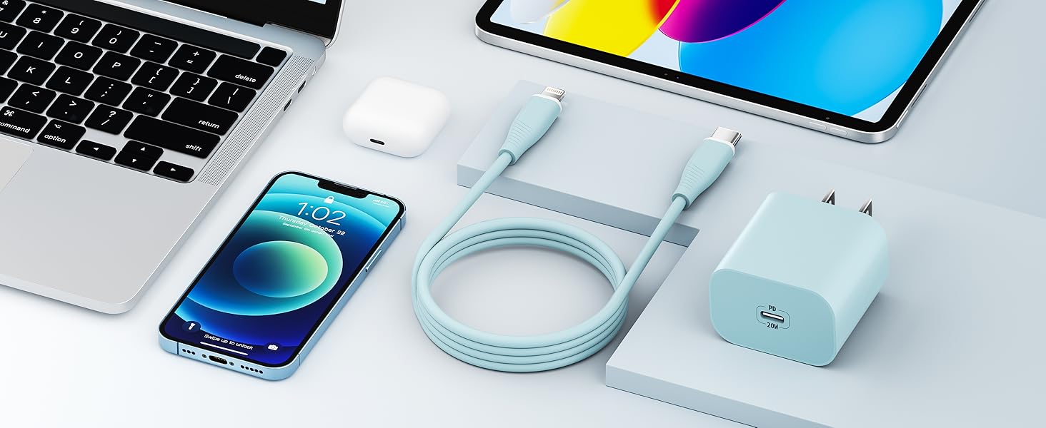 blue charger with cable