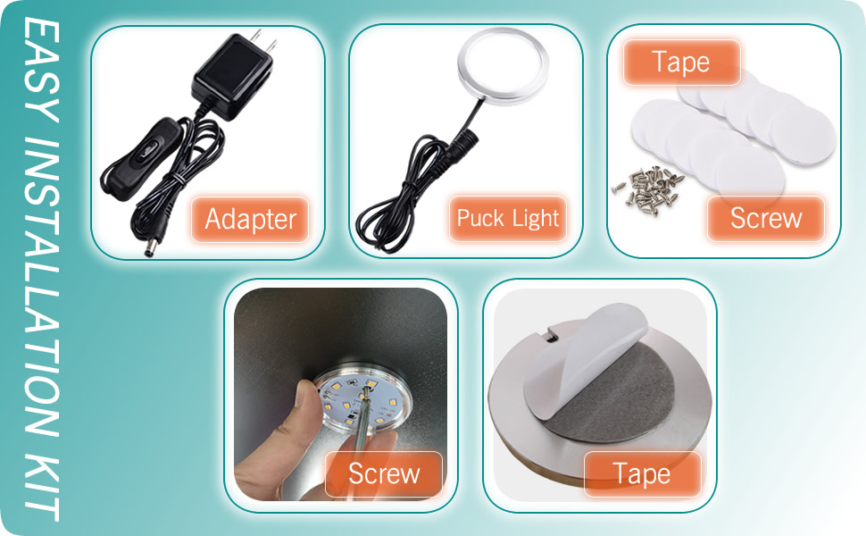 single led under cabinet puck light closet counter display case curio shelves accent plug in round