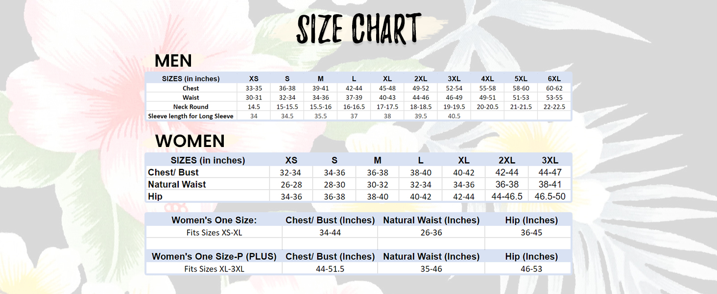 Men & Women Size Chart