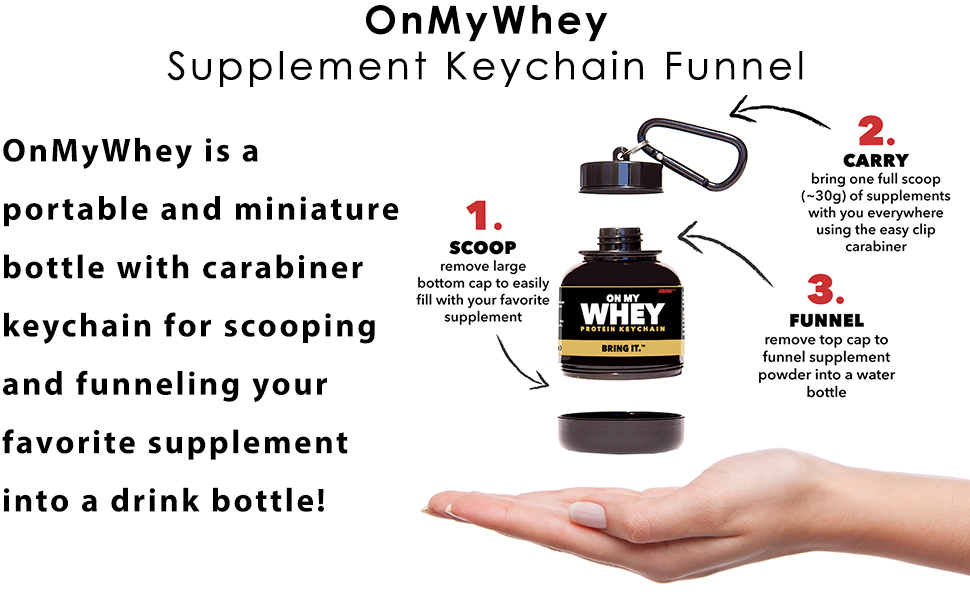 OnMyWhey Protein Powder & Supplement Funnel Keychain