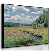 XXOUYLQ Vintage Landscape Canvas Wall Art Wildflower Field Painting Wildflowers Landscape Floral ...