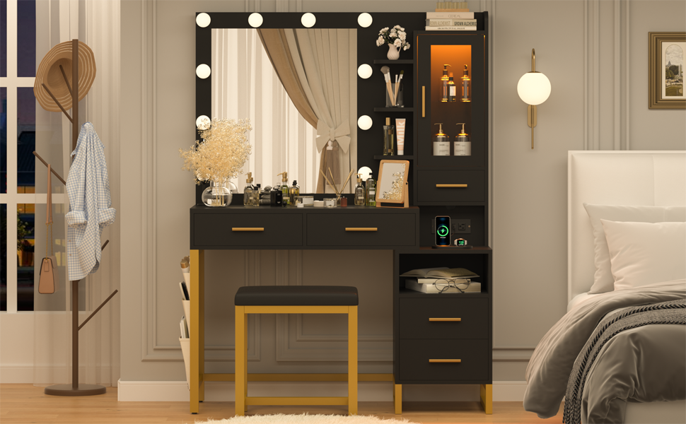 Dnxao Large Vanity Desk with Lights, Vanity Table with