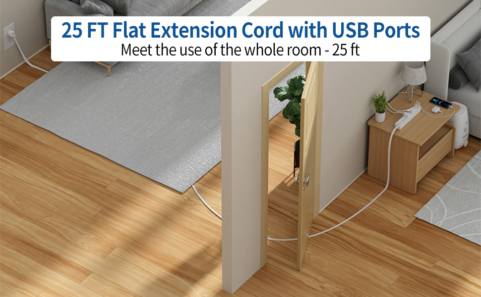 NTONPOWER Long Extension Cord 25 Ft, Flat Extension Cord Under Carpet, Rug, Door