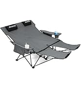 Huskfirm Double Camping Chair with Foot Rest, Reclining Camp Chair for 2 Person Outdoor Lawn Beac...