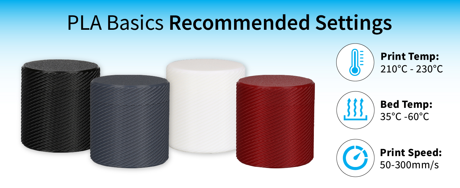 PLA Basics recommended 3d printer settings